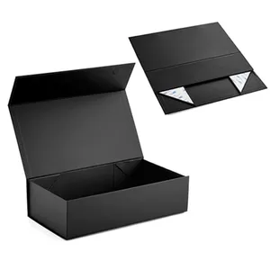 Customized Logo Cardboard Packaging Foldable Black Magnetic Lid Closure Rigid Paper Gift Boxes