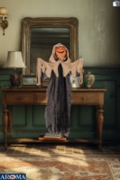 AROMA Décoration d'Halloween en forme de bonhomme citrouille suspendu de 35 pouces avec tête lumineuse pour les fêtes d'Halloween et la décoration extérieure