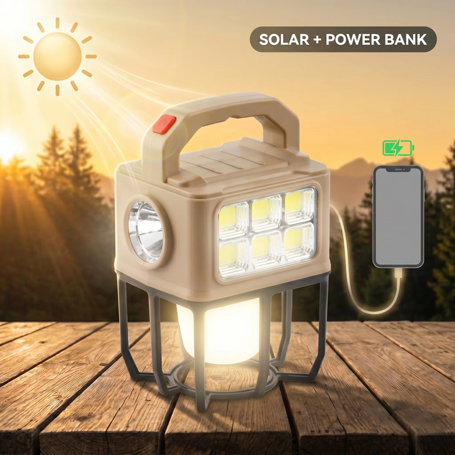 Portable Solar Charger Power Bank LED Camping Lantern Rechargeable Outdoor Emergency Light for Hiking Tent