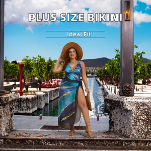 Traje de baño sexy de dos piezas para mujer, talla grande, con espalda descubierta, estampado, cuello en V profundo, decorado con encaje, para playa - Product Image 2