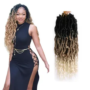 LEILONG Faux Locs Crochet Hair Queen Locs Ombre brown blonde Wavy for Black Women Pre-looped Synthetic Dreadlock Hair