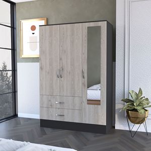 Meuble de chambre à coucher moderne Black Rock à 2 tiroirs gris clair avec porte miroir - Product Image 3