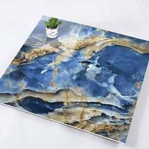 Großhandel 600x600 Hochwertige Glänzende Goldene Maserung Blaue Marmor Polierte Porzellan-Bodenfliesen für Wohn- und Schlafzimmer - Product Image 1