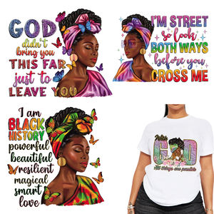 جاهزة للشحن حديد حراري أسود ملكة أفرو فتاة على القصاصات DTF طباعة فيلم جاهزة للضغط على نقل الحرارة تسميات تصميم - Product Image 2