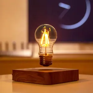 Dropshipping Creativity Wireless Charge Wood Grain Base Magnetic Levitating LED Floating Bulb Table Desk Room Light