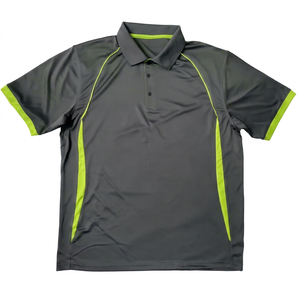 เสื้อโปโลผู้ชายสีเทา ทรงสปอร์ต แขนสั้น แห้งเร็ว ผ้าถักโพลีเอสเตอร์ ทรงปกติ สีพื้น แต่งขอบสีเขียว - Product Image 1