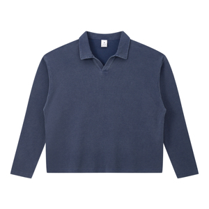 <span class=keywords><strong>Polo</strong></span> a Collo Alto Blu Navy Lavato, in Cotone di Alta Qualità, Vestibilità Ampia con Spalle Cadenti, Personalizzabile con Logo, <span class=keywords><strong>Felpa</strong></span> Sportiva alla Moda - Product Image 1