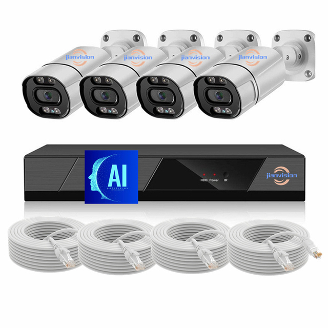 Jianvision 5MP AI Smart IP POE Security Camera Set with Face Detection Facial Comparison Two-Way Audio & Video Playback NVR Kit