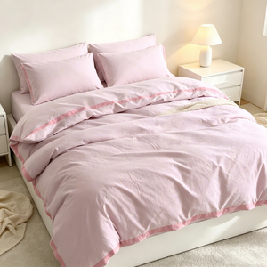 Ensemble de couette en microfibre rose clair et frais pour la chambre à coucher - Product Image 2