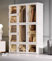 Armoire Pliante Moderne Simple Intégrée en Plastique avec 5 Tiroirs et Portes Coulissantes pour Petit Appartement Chambre à Coucher Mécanisme de Charnière en MDF