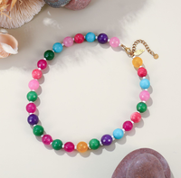 Kalung manik-manik wanita dari batu alam stainless steel warna-warni, kristal geometris, dan rhinestones dengan rantai Zooing