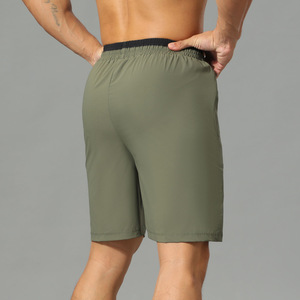 Shorts <span class=keywords><strong>de</strong></span> sport décontractés pour hommes, taille mi-haute, en tissu peigné, extensible quatre directions, respirant, séchage rapide, coupe ample, couleur unie foncée - Product Image 4