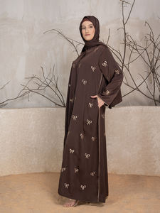 Vêtements pour femmes, best-seller : Abaya brodée, Hijab, Robe musulmane, Kimono, Eid, Manches longues, Coupe ample, Ensemble Abaya arabe de Dubaï - Product Image 5