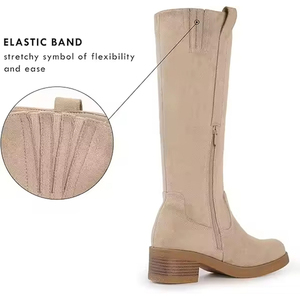 Fabrication Prix Conte Femmes Plate-Forme Confortable Extensible Fermeture Éclair Latérale Bout Rond Chunky Bloc Talon Long Genou Bottes Hautes - Product Image 3