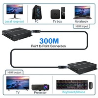300M KVM HDMI Extender melalui Ethernet, dengan dukungan loop out IR TX RX Cascade koneksi penerima pemancar