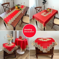 Nappe de table de thé de mariage rouge festive, chemin de table décoratif pour chambre de jeunes mariés, housse de table en polyester pour une ambiance festive