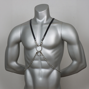 Arnés de cuero gótico oscuro para hombre, cinturones, cadena de clavícula en capas, tirantes de Bondage para el cuerpo, ropa interior Sexy con cinturón de hombro - Product Image 1