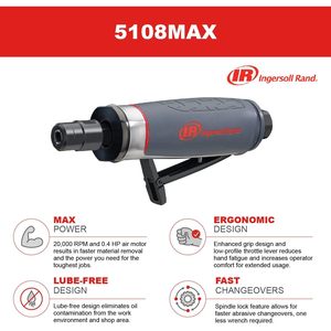 อิงเกอร์ซอลล์ แรนด์ 5108MAX เครื่องเจียรลม 25000 รอบต่อนาที 1/4 คอลเล็ต ท่อไอเสียด้านหลัง เครื่องมือลม - Product Image 3