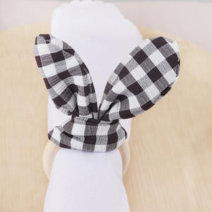 Accessoires de table pour le dîner de Pâques <span class=keywords><strong>et</strong></span> de la fête du printemps, lot de 6 décorations de table à carreaux pastel, anneaux de serviette <span class=keywords><strong>en</strong></span> <span class=keywords><strong>tissu</strong></span> écossais avec oreilles de lapin pour Pâques - Product Image 5