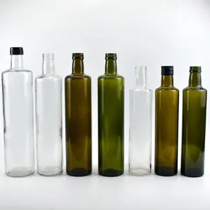 Envases redondos transparentes vacíos de 17oz de calidad alimentaria, botella de vidrio de aceite de oliva de cáñamo de cristal Dorica de 500ml con etiquetas