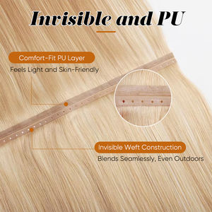 Extension Capelli Umani 100% di Alta Qualità Double <span class=keywords><strong>Drawn</strong></span> con Tessitura a Farfalla PU Skin a Foro Invisibile Lisci Ondulati - Product Image 5