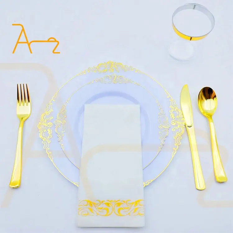 레스토랑 이벤트 테이블 장식 웨딩 일본 플라스틱 충전기 디너 플레이트 로즈 골드 일회용 한국 식기 접시