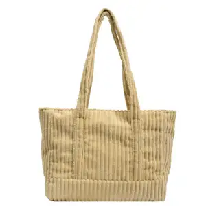 Wholesale Luxury Reusable Corduroy Shopping Handbag Customize Large Capacity Durable Eco Friendly Girl Tote Shoulder Bag