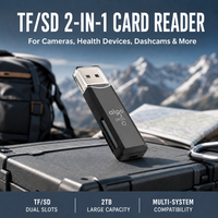 Lecteur de carte SD USB 2.0 avec fente MicroSD et prise USB-A intégrée, adaptateur de mémoire compact pour l'importation de fichiers d'appareil photo, vente en gros