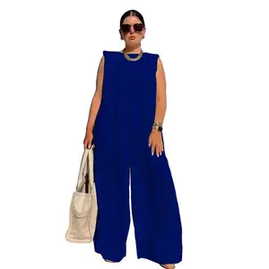 महिलाओं बिना आस्तीन लंबे पैंट Jumpsuit वि गर्दन आकस्मिक विभाजित स्कर्ट Jumpsuit गर्मियों ढीला बिना आस्तीन Jumpsuits,Playsuits