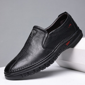 Mocassins en cuir décontractés pour hommes, à enfiler, bout rond, en cuir de vachette, semelle en caoutchouc, toutes saisons, chaussures confortables - Product Image 1