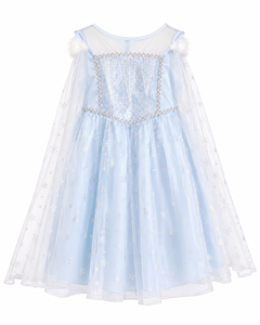 Vestido de Princesa de Nieve de Lujo para Niñas con Tul Brillante de Copos de Nieve, Corpiño de Lentejuelas, Ribete de Piel Sintética y Capa para Fiestas de Cumpleaños - Product Image 3