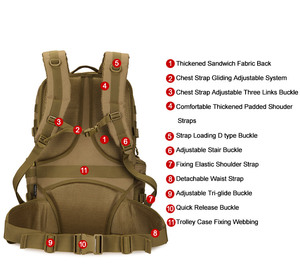 Mochila Táctica de <span class=keywords><strong>50</strong></span> <span class=keywords><strong>Litros</strong></span>, Negra y Roja, Deportiva, Impermeable, Ligera, con Sistema Molle, Correa Ajustable, para Actividades al Aire Libre - Product Image 3