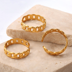 Fashionable Stainless Steel <b>Ring</b> For Women 18K Gold Color Adjustable Opening Geometric Shape Jewelry Gift - Product Image 3