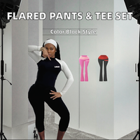 Ensemble 2 pièces décontracté pour femme grande taille, pantalon évasé à ourlet évasé et t-shirt, avec design color block, respirant, idéal pour l'été et la détente