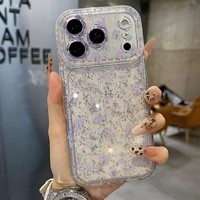 Étui de téléphone transparent de luxe scintillant avec strass et nœud pour iPhone 14 15 16 17 18 Pro Max pour femme