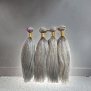 Tissage de cheveux TIANZHU Yak Belly Machine, double trame, non-Remy, lissé, rideau, gris argenté, 50 cm, couleur personnalisable, cheveux Yaki - Product Image 3