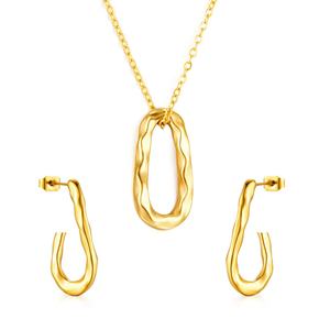 Ensemble de bijoux en acier inoxydable tendance, best-seller, luxe léger, ensemble de boucles d'oreilles et collier, plaqué or 18 carats, pour femmes - Product Image 1