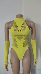 Disfraz de Reina del Fútbol Femenino, <span class=keywords><strong>Top</strong></span> de Malla de Nailon con Cuello Alto, Bodystocking, Ropa Interior para Pole Dance - Product Image 6