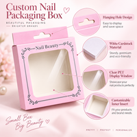 Boîte en papier pliable personnalisée pour nail art avec trous de suspension et fenêtres transparentes, boîte d'emballage en papier pour faux cils