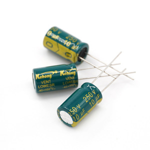 Aluminum Electrolytic Capacitor 10uF 250V Through Hole PET Package Polar 8X12 Green Gold Model 10UF250V Part 10250812 - Product Image 2