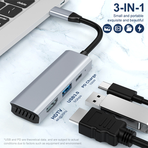 Mini 3 Port Type <strong>C</strong> Docking Station 3-in-1 High Speed <strong>USB</strong> 3.0 HDTV PD Charging Hub Aluminum <strong>Adapter</strong> - Product Image 2