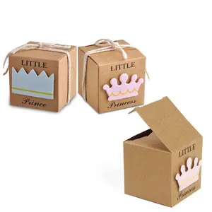 Квадратная крафт-бумажная коробка корона маленькая принцесса конфеты сладкие подарки упаковочные коробки для детского душа день рождения украшения
