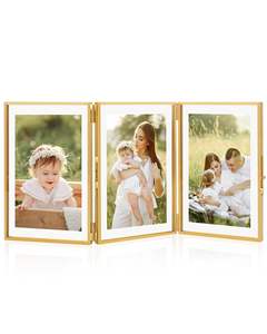 Cadre flottant triple articulé en métal doré de luxe pour 3 photos, idéal pour mariages et décoration intérieure - Product Image 2