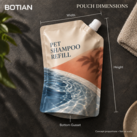 Pochette souple à bec verseur personnalisée, imprimée en héliogravure, finition mate, avec bouchon à vis, pour recharge de shampoing pour animaux de compagnie et emballage de suppléments liquides