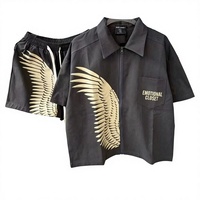 mixed emotion Wholesale High Quality Custom Eco-Friendly Cotton Satin Summer Vintage Men's Shirt and Pants Set