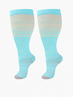 Chaussettes de compression en nylon montantes, chaussettes de soutien rayées pour la course, les voyages et le soulagement de la fatigue des pieds