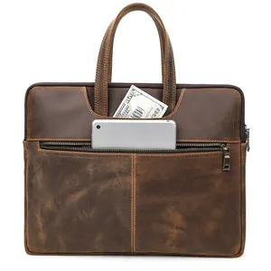 Venta al por mayor personalizado 14 15 pulgadas Funda de cuero Portátil Bolsa maletín conchas Vintage Slim cuero Portátil Bolsa para Macbook Pro 14 Inc