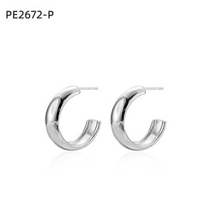 Amy Amy <b>Huggie</b> Earrings <b>Silver</b> Plated Alloy 8x24mm Geometric Classic Women's Jewelry Gift - Product Image 1