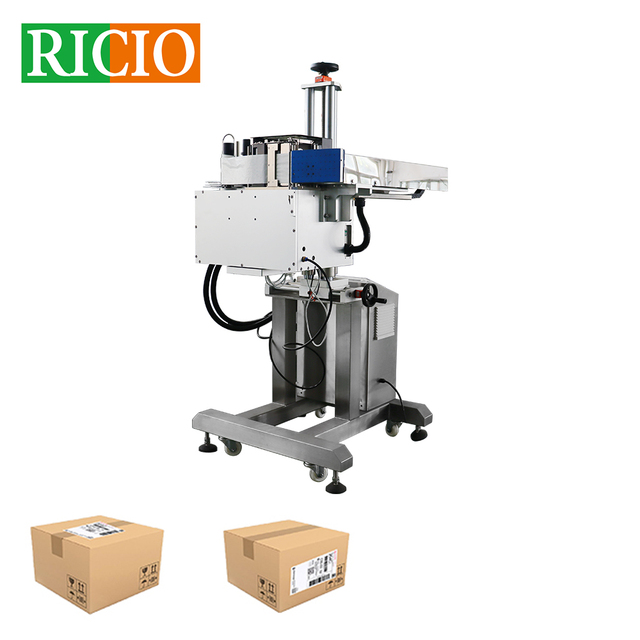 Automatic PLC Self Adhesive Instant Label Printer for Glass Metal Wood Cartons Case Barcode Address Shelf Life Marking Lot PO No
