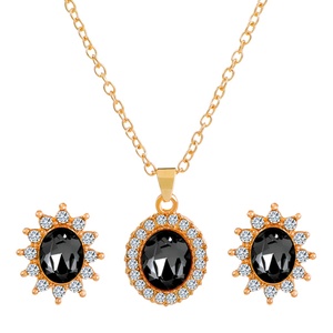 Parure de bijoux style baroque rétro : collier pendentif rond orné de pierres précieuses et de strass, boucles d'oreilles <span class=keywords><strong>tournesol</strong></span> – Cadeau idéal pour les fêtes - Product Image 1